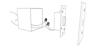 A wire frame drawing showing an expanded view of a MULTI-224 or TIMER5030 Touchless Light Switch installation